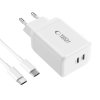 TECH-PROTECT NC45W-GAN 2-PORT ŁADOWARKA SIECIOWA  PD45W + KABEL TYP-C  WHITE