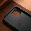 iCarer Case Leather pokrowiec etui z naturalnej skóry do iPhone 14 Plus czarny (kompatybilne z MagSafe)