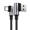 Ugreen kątowy kabel przewód USB - USB Typ C Quick Charge 3.0 QC3.0 3 A 0,5 m szary (US176 20855)