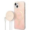 Zestaw Guess GUBPP14MH4EACSP Case+ Charger iPhone 14 Plus / 15 Plus 6.7 różowy/pink hard case 4G Print MagSafe