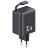 USAMS Ład. siec. 1xUSB-C ze zwijanymkablem USB-C Retractable PD+QC 30W Gan Fast Charging czarny/black YC Series CC241TC01 (US-CC