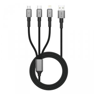 Kabel 3w1 USB do Lightning / USB-C / Micro-USB 3A 120cm Tech-Protect UltraBoost DNA Iron Grey