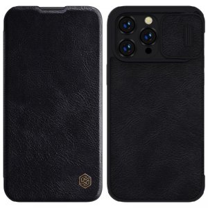 Nillkin Qin Leather Pro Case etui iPhone 14 Pro osłona na aparat kabura pokrowiec obudowa z klapką czarny
