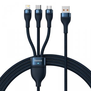 Baseus Flash Series Ⅱ kabel 3w1 do szybkiego ładowania USB-A do USB-C / Micro-USB / Lightning 66W 480Mb/s 1.2m niebieski