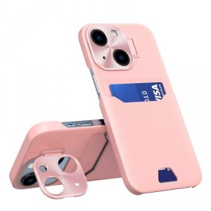 Leather Stand Case etui do iPhone 14 Plus pokrowiec portfel na kartę z podstawką różowe
