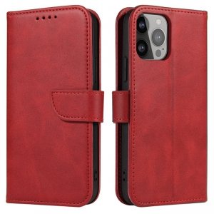 Etui portfel z klapką podstawką do iPhone 15 Pro Max Magnet Case - czerwone