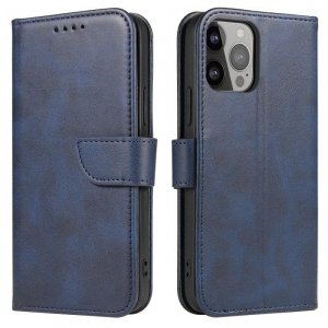 Etui portfel z klapką podstawką do iPhone 15 Plus Magnet Case - niebieski
