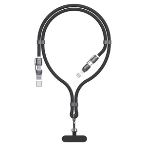 Kabel 4w1 / smycz Dudao L20MAX USB-A / USB-C / Lightning PD QC 65W 1.5m - czarny