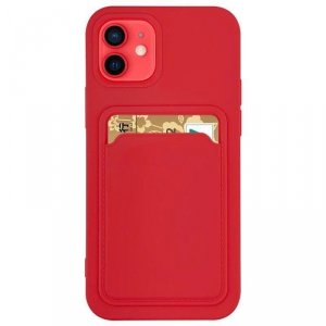 Card Case silikonowe etui portfel z kieszonką na kartę dokumenty do iPhone 8 Plus / iPhone 7 Plus czerwony