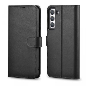 iCarer Haitang Leather Wallet Case skórzane etui do Samsung Galaxy S22+ (S22 Plus) portfel obudowa pokrowiec czarny (AKSM05BK)