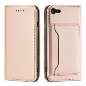 Magnet Card Case etui do iPhone SE 2022 / SE 2020 / iPhone 8 / iPhone 7 pokrowiec portfel na karty kartę podstawka różowy