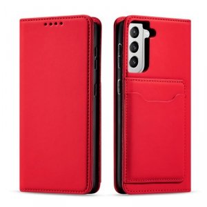 Magnet Card Case etui do Samsung Galaxy S22 pokrowiec portfel na karty kartę podstawka czerwony