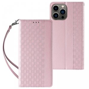Magnet Strap Case etui do iPhone 12 Pro pokrowiec portfel + mini smycz zawieszka różowy
