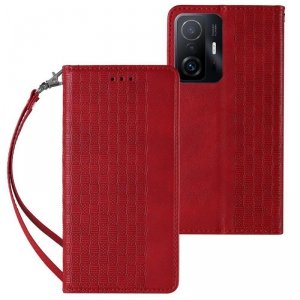Magnet Strap Case etui do Samsung Galaxy A52 / A52 5G / A52s 5G pokrowiec portfel + mini smycz zawieszka czerwony