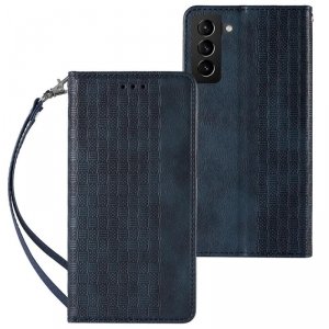 Magnet Strap Case etui do Samsung Galaxy S22+ (S22 Plus) pokrowiec portfel + mini smycz zawieszka niebieski
