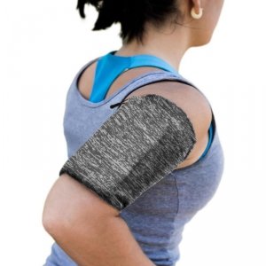 Elastyczny materiałowy armband opaska na ramię do biegania fitness M szara