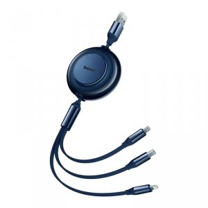 Baseus Bright Mirror 2 kabel przewód 3w1 USB Typ A - micro USB + Lightning + USB Typ C 3.5A 1.1m niebieski (CAMJ010003)