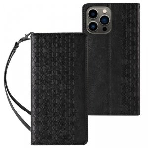 Magnet Strap Case etui iPhone 14 Pro pokrowiec z klapką portfel mini smycz podstawka czarne