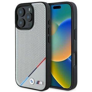BMW BMHMP16L23PUPDG iPhone 16 Pro 6.3szary/grey hardcase M Perforated Tricolor Line MagSafe