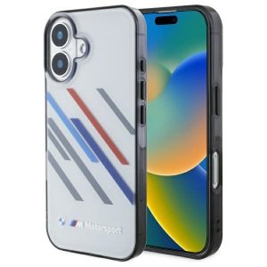 BMW BMHCP16M23HTRAG iPhone 16 Plus 6.7  szary/grey hardcase Motorsport IML Random Stripes