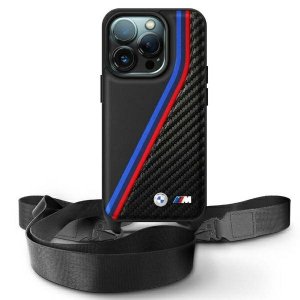 BMW BMHCP16L23PSVTK iPhone 16 Pro 6.3   czarny/black hardcase M Edition Carbon Tricolor Lines & Strap