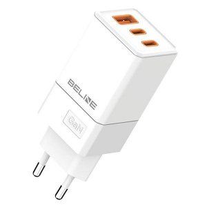 Beline Ładowarka sieciowa 2x USB-C + 1x USB 65Wbiały/white (only head) PD 3.0 + QC 3.0  BLN3CW65 GaN
