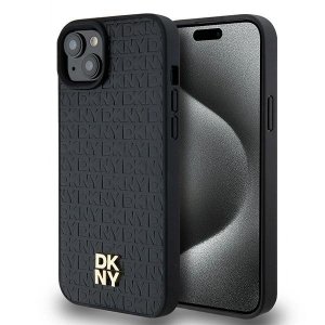 DKNY DKHMP15MPSHRPSK iPhone 15 Plus /14 Plus 6.7 czarny/black hardcase Leather Monogram Pattern Metal Logo MagSafe