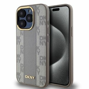 DKNY DKHMP15LPCPVSLE iPhone 15 Pro6.1 beżowy/beige hardcase Leather Checkered Mono Pattern MagSafe