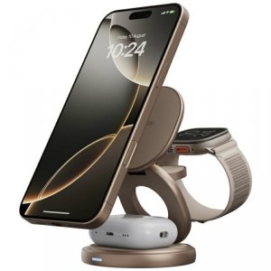 Ładowarka indukcyjna Bazic Gomag Gyre składna z obrotową bazą 3w1 15W Fast Charging złoty 