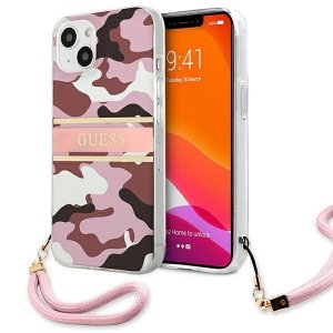 Guess GUHCP13MKCABPI iPhone 13 / 14 / 15 6.1 różowy/pink hardcase Camo Strap Collection