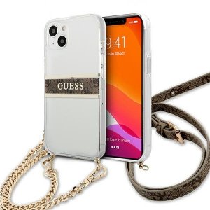 Guess GUHCP13SKC4GBGO iPhone 13 mini 5,4 Transparent hardcase 4G Brown Strap Gold Chain