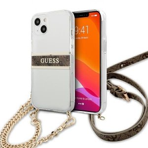 Guess GUHCP13SKC4GBGO iPhone 13 mini5,4 Transparent hardcase 4G Brown Strap Gold Chain