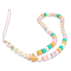 Guess zawieszka GUSTFLWP Phone Strapróżowy/pink Heishi Beads