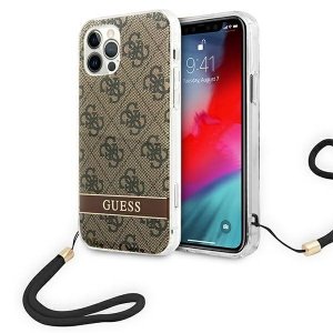 Guess GUOHCP12MH4STW iPhone 12/12 Pro brązowy/brown hardcase 4G Print Strap