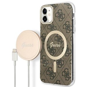Zestaw Guess GUBPN61H4EACSW Case+Charger iPhone 11 6,1 brązowy/brown hard case 4G Print MagSafe