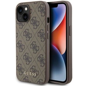 Guess GUHCP15SG4GFBR iPhone 15 / 14 / 13 6.1 brązowy/brown hard case 4G Metal Gold Logo