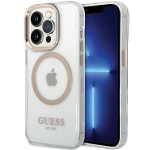 Guess GUHMP15SHTRMD iPhone 15 / 14 / 136.1 złoty/gold hard case Metal Outline Magsafe