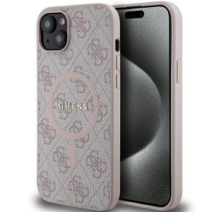 Guess GUHMP15MG4GFRP iPhone 15 Plus / 14 Plus 6.7 różowy/pink hardcase 4G Collection Leather Metal Logo MagSafe