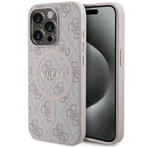 Guess GUHMP15XG4GFRP iPhone 15 Pro Max 6.7 różowy/pink hardcase 4G Collection Leather Metal Logo MagSafe