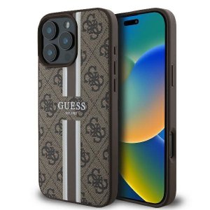 Guess GUHMP16LP4RPSW iPhone 16 Pro 6.3 brązowy/brown hardcase 4G Printed Stripes MagSafe