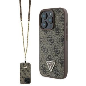 Guess GUHCP16LP4TDSCPW iPhone 16 Pro6.3 brązowy/brown hardcase Leather Metal Logo Strass Crossbody