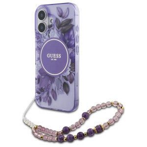 Guess GUHMP16SHFWBRCESU iPhone 166.1 fioletowy/purple hardcase IML Flowers With Pearl Strap MagSafe