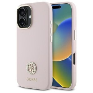 Guess GUHCP16SM4DGPP iPhone 16 6.1      jasnoróżowy/pink hardcase Silicone Logo Strass 4G