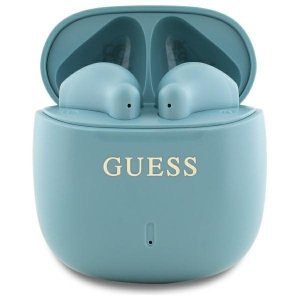 Guess słuchawki Bluetooth GUTWSJ14ESGQ   TWS + stacja dokująca turkusowy/turquoise Printed Classic Logo
