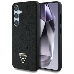 Etui Guess Grained Hot Stamp Peony Pattern Triangle Logo MagSafe do Samsung Galaxy S25 czarny 