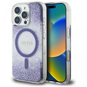 Etui Guess HC Resin Bottom Glitter do    iPhone 16 Pro Max MagSafe fioletowy