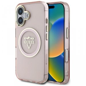 Etui Guess IML Metal Mountain Logo       MagSafe do iPhone 16 różowy