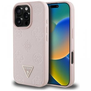 Etui Guess Grained Hot Stamp Peony       Triangle Logo MagSafe do iPhone 16 Pro różowy
