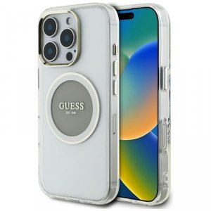 Etui Guess IML Metal Colored Circle      Classic Logo MagSafe do iPhone 16 Pro Max szary