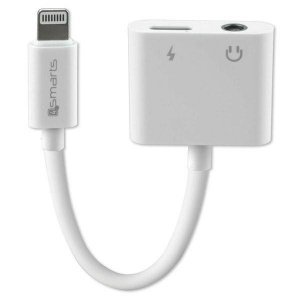 4smarts Adapter rozdzielający Lightning  na Lightning + 3.5mm AUX biały/white 468673